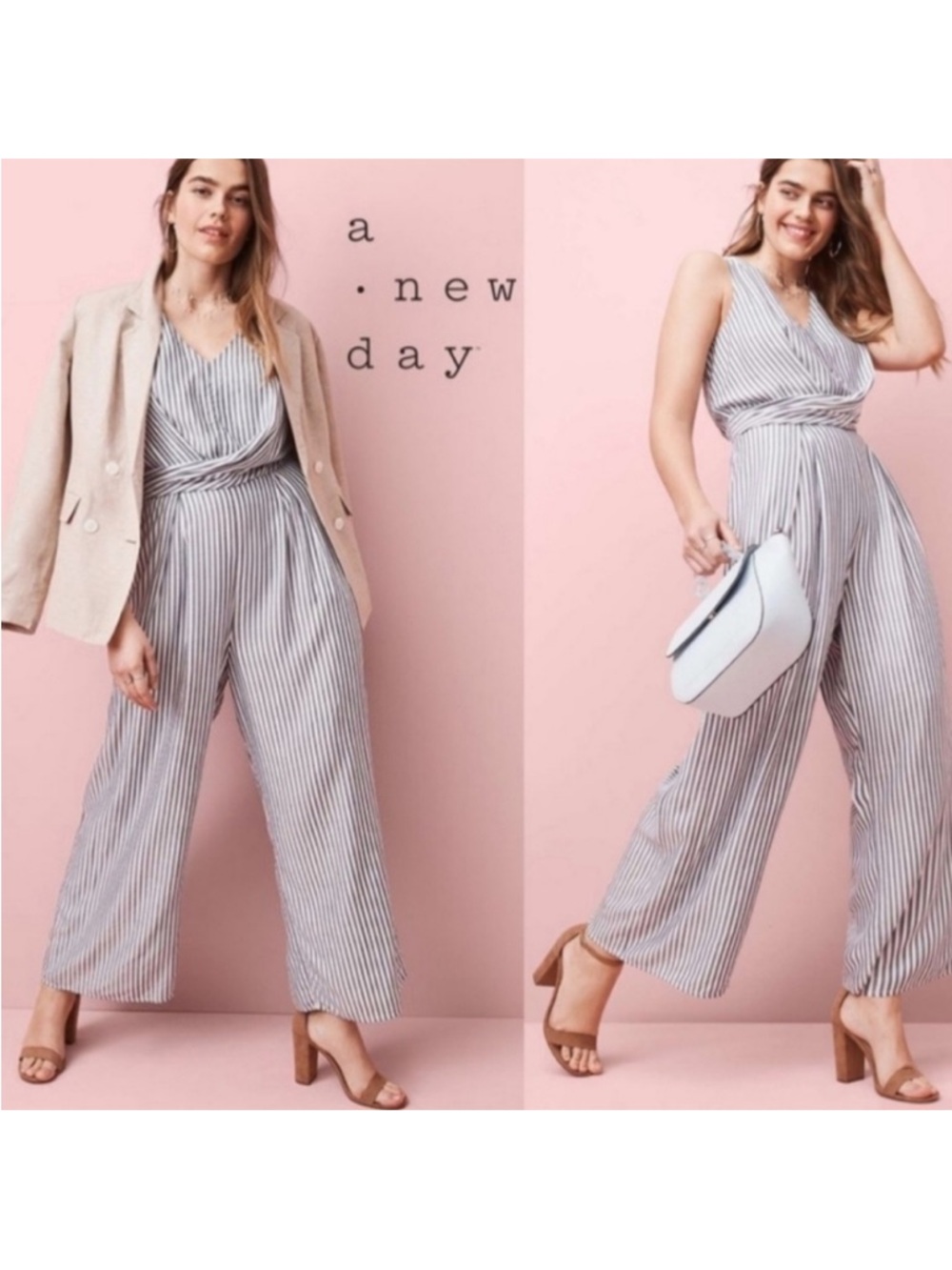 Blue and white striped jumpsuit